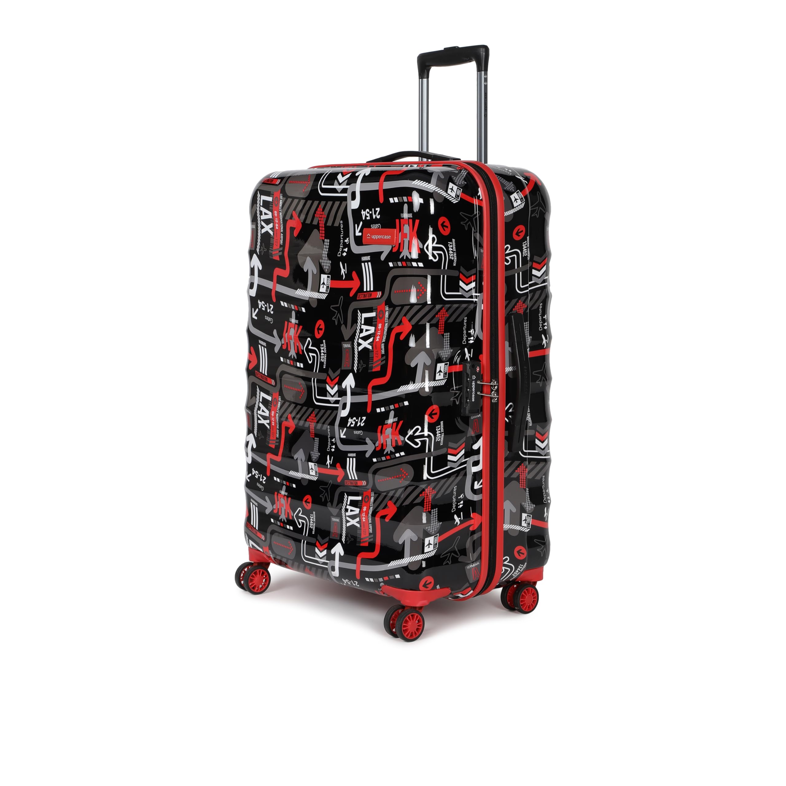 Polyester Jfk Plus (Large) 56Cms| Sustainable Check-In Inline Trolley Bag| Hardshellsided Printed Luggage| Tsa Lock| 8 Wheel Suitcase For Men&Women (Black),H-76 cms,Medium