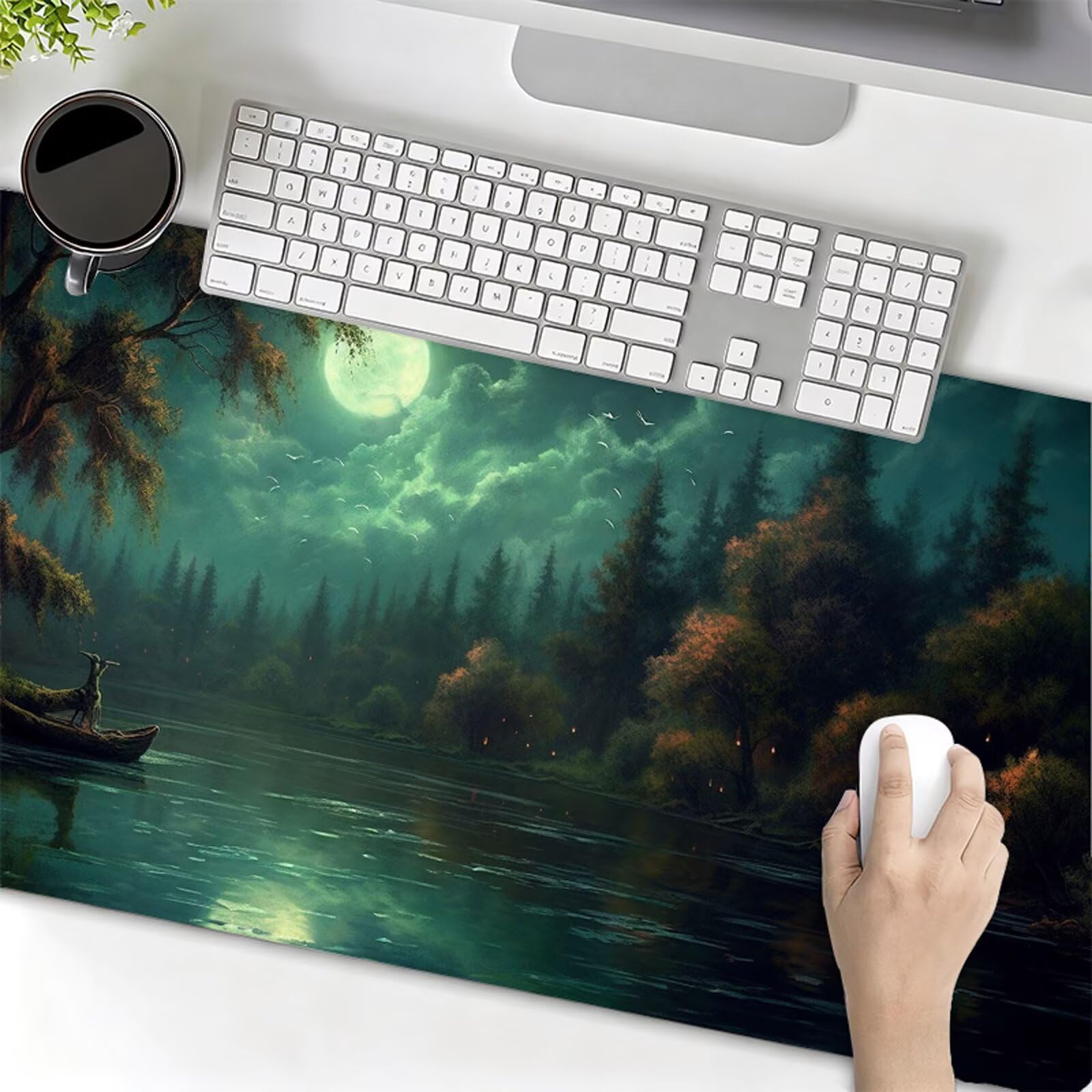 Podkładka pod mysz XXL 1000x500x3mm podkładka pod mysz drzewo podkładka pod mysz księżyc poprawia precyzję i szybkość, wodoodporne antypoślizgowe, szyte krawędzie, akcesoria do gier, komputer, prezent