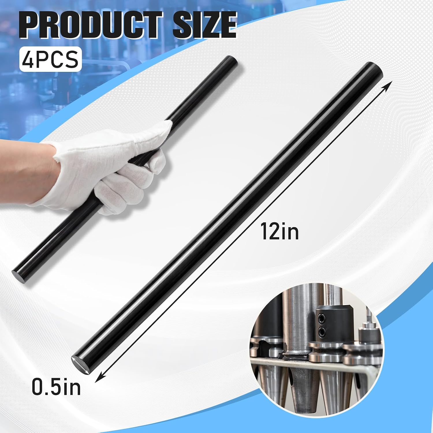 Junkin 4 Pack 1/2 Inch Black Acetal Rods POM-C, 12 Inch Machinable Plastic