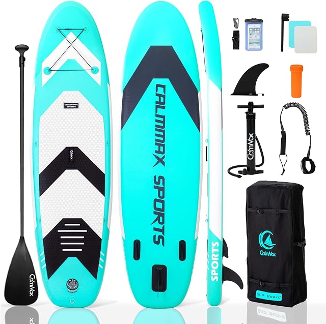 CalmMax Inflatable Stand Up Paddle Board 10'6"×32"×6" SUP Package with Non-Slip Deck, Pump, Paddle, Leash, Waterproof Backpack for Youth & Adult
