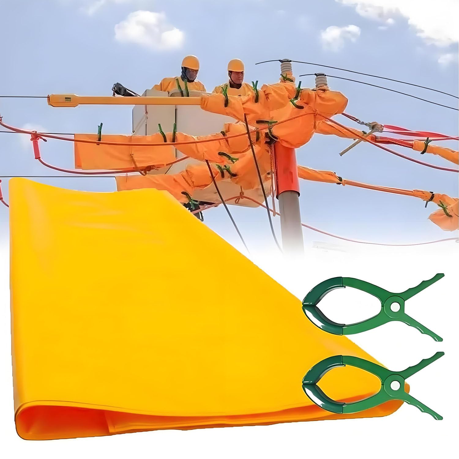 Manta Aislante de Resina, ignífuga, para Mantenimiento de energía eléctrica, 2 mm de Espesor, con 2 Abrazaderas de Aislamiento, Ideal para Cortes de energía 100x120cm/39.4x47.2in-10kv