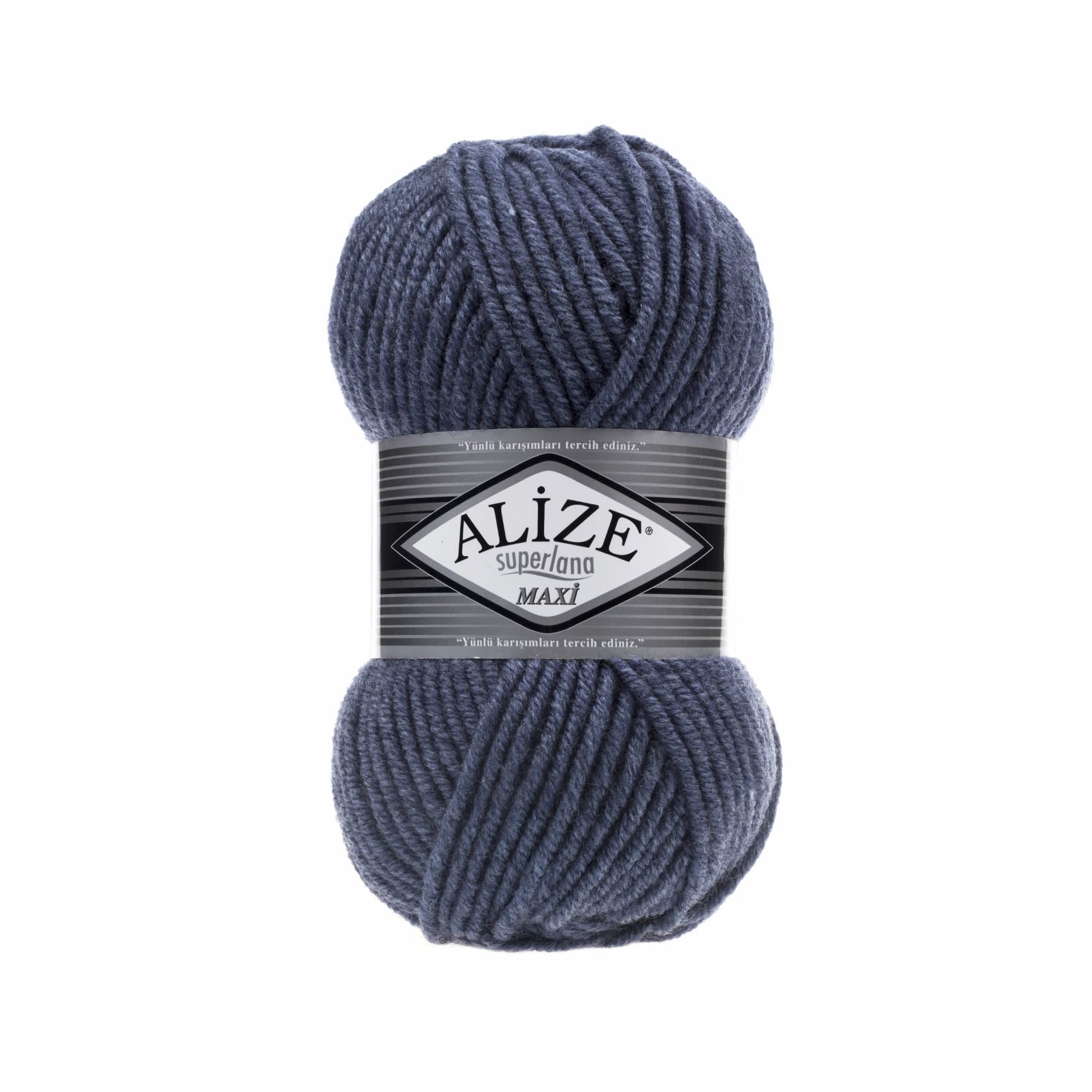 alizeSuperLana Maxi 25% Wool 75% Acrylic Each Skein 100 g 100 m, Lot of 4 Skeins - 203 Denim Melange