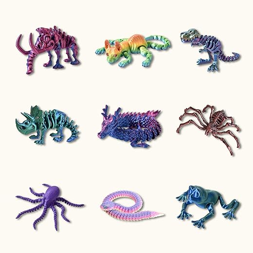 9PCS 3D Printed Dragon Figure Toy Set, Multiple Biological Shapes, Collectible Fantasy Figures