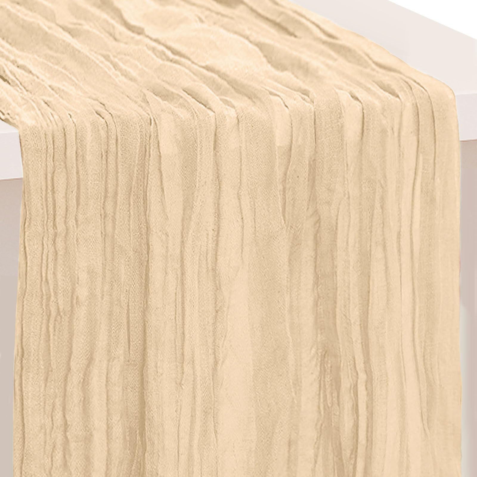 Photo 1 of 1 Pack Nude Cheesecloth Table Runner 35x120 Inch 10Ft Rustic Gauze Cheese Cloth Table Runner Sheer Cheesecloth Table Runners for Wedding Party Bridal Shower Decoration