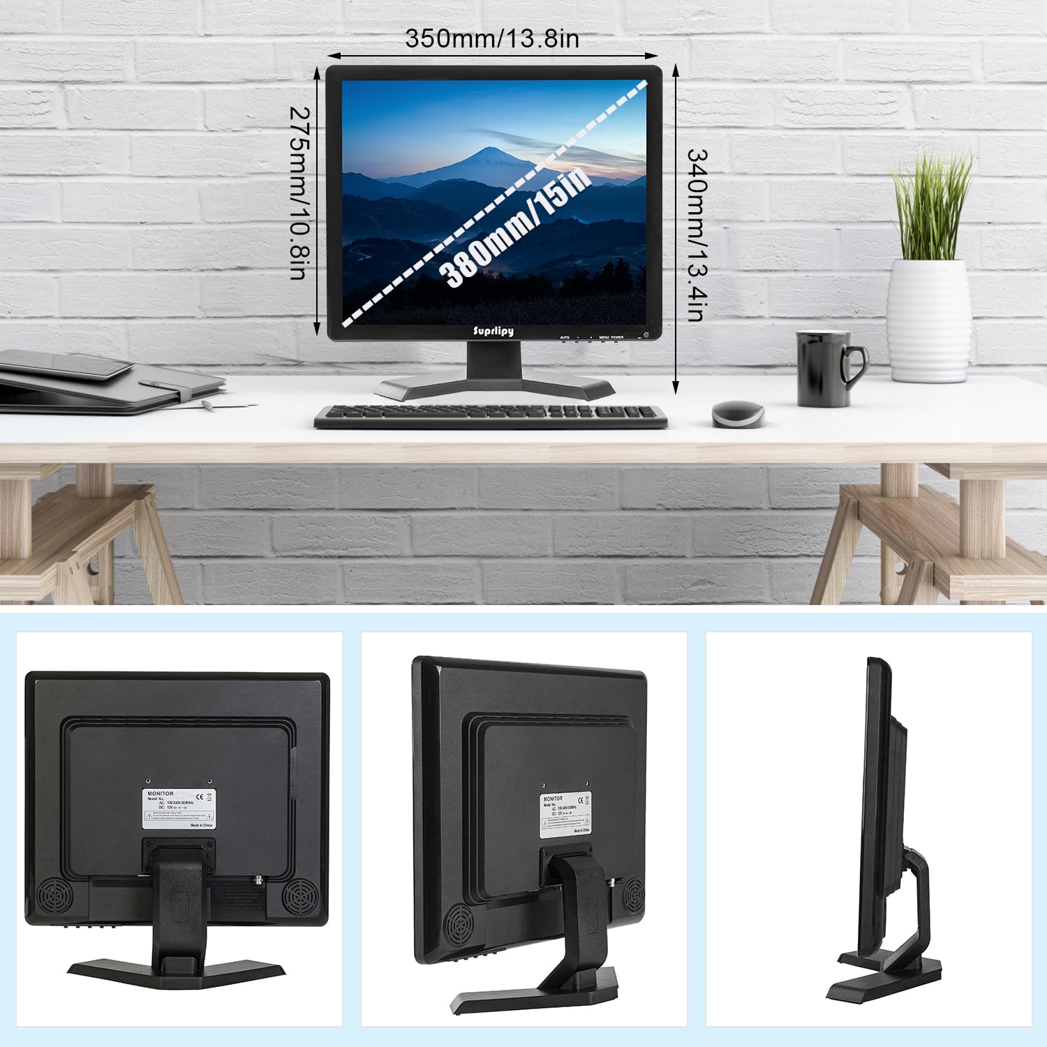 Monitor CCTV di sicurezza TFT LCD 15 pollici 1024x768 4:3 Schermo a colori HDMI/VGA/AV/BNC/MIC Porte USB Altoparlanti integrati