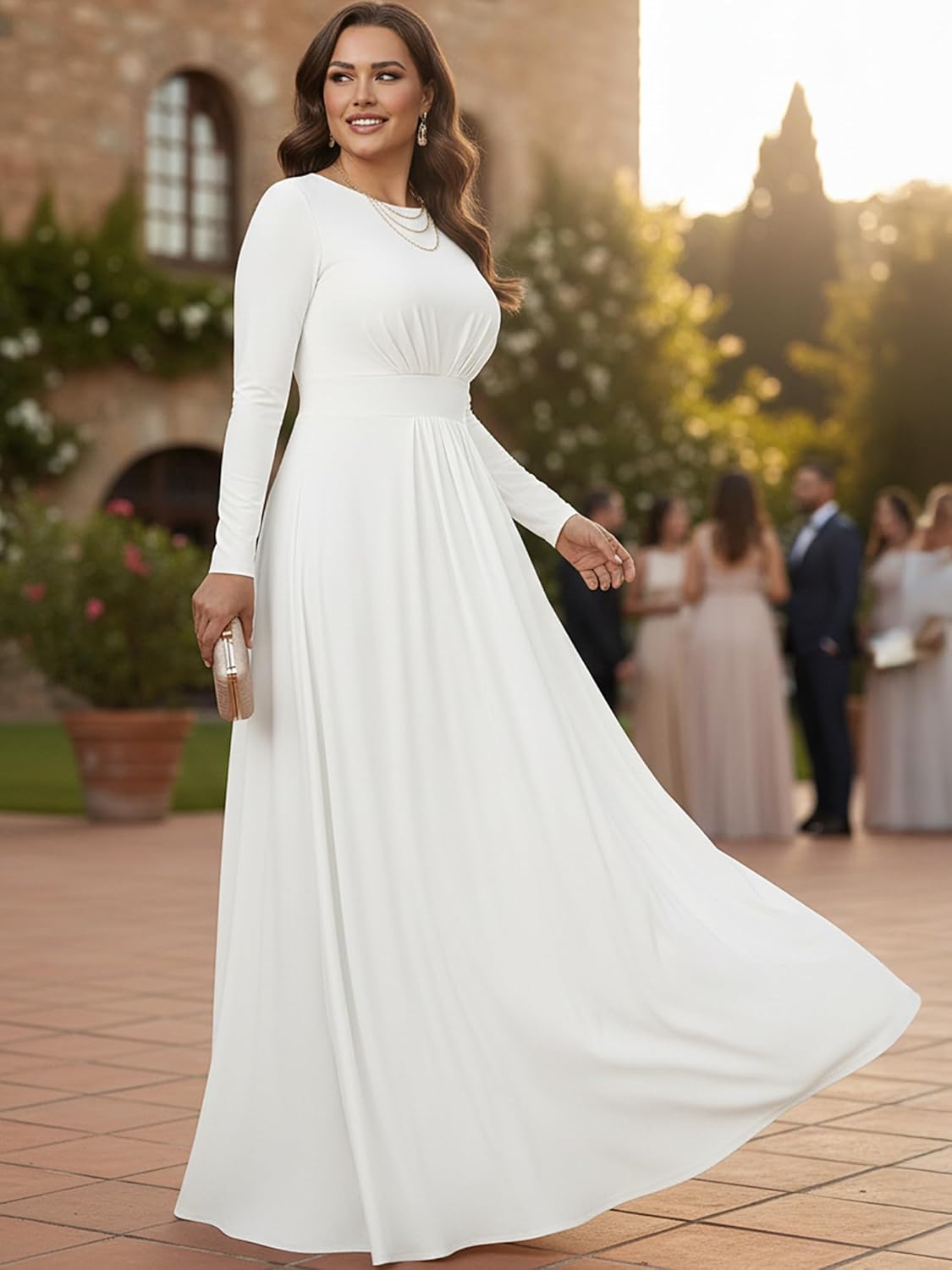 KOH KOH Womens 2026 Long Sleeve Soft Flowy Empire Waist Fall Winter Party Gown - Image 3