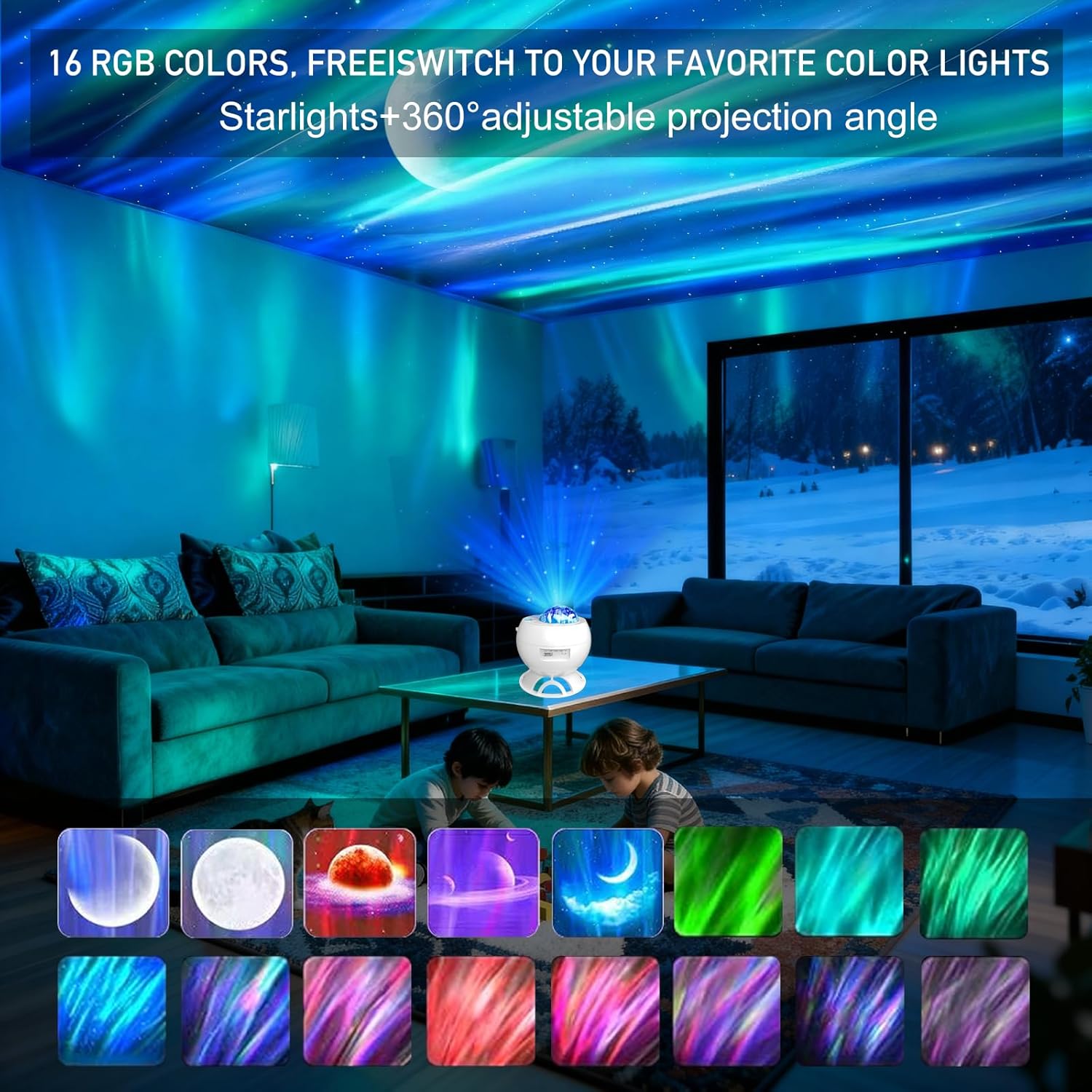 Aurora Projector,Star Projector,Northern Lights Projector,16-Color Galaxy Projector,Moon Projector,Galaxy Projector for Bedroom,Bluetooth Speaker,Aurora Light Projector,Room Decor (White)