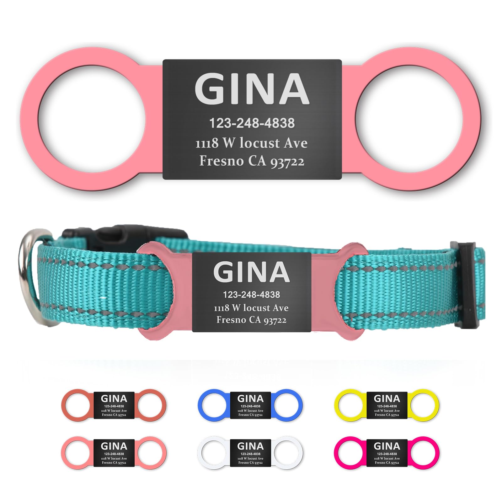 Personalized Dog and Cat Tag, Clear Without Noise, Stainless Steel Colored Cat Dog Name Collar Tag, Slide on Pet ID Tags, Engraved Tags Personalized