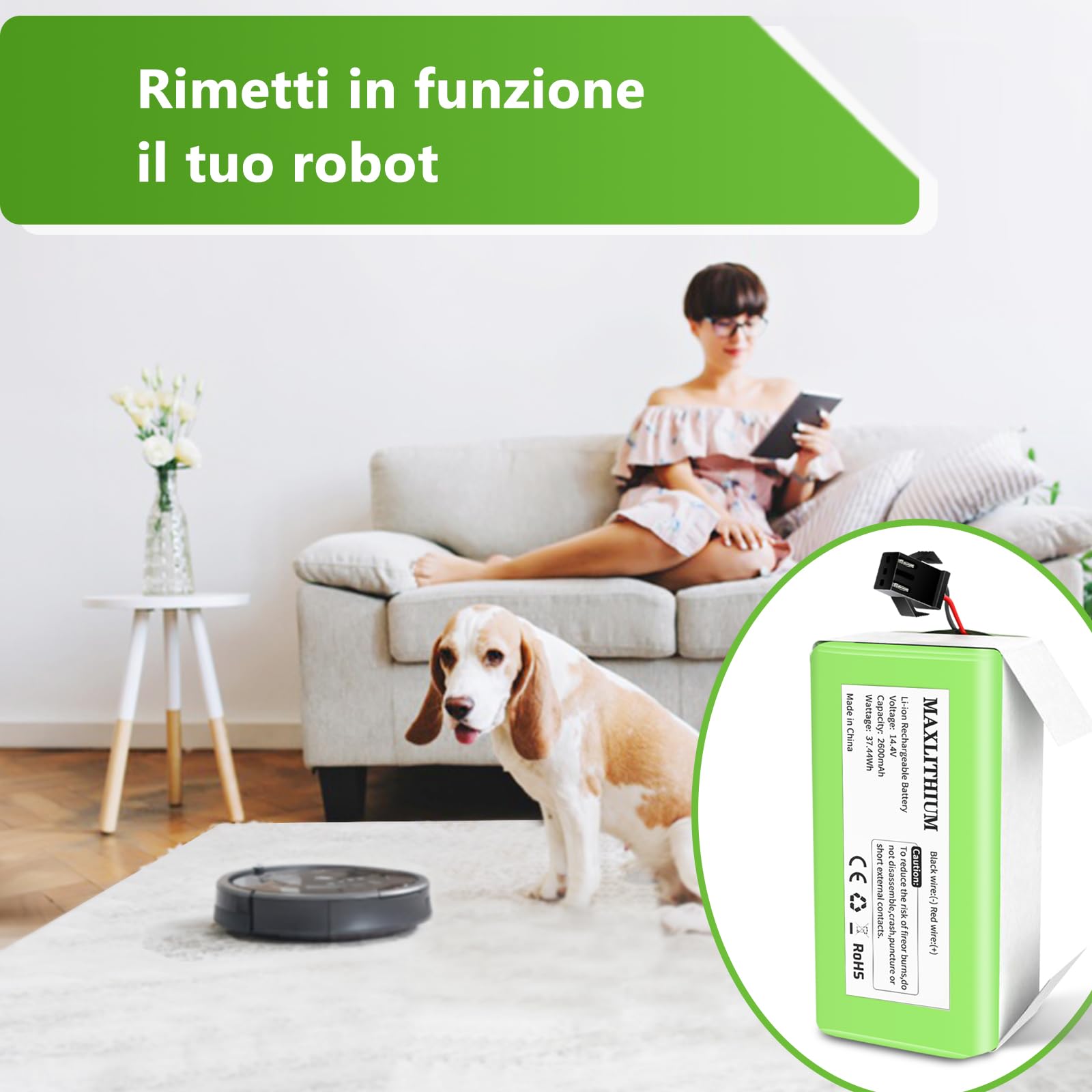 14.4V 2600mAh Li-ion Batteria di Ricambio per IKOHS Netbot S14 S15, Lefant T700, Proscenic 850T, Deebot N79S N79, Eufy RoboVac 11 11S 12 15C 15C Max 15T 30 30C 35C, Conga Excellence 990 950 1090