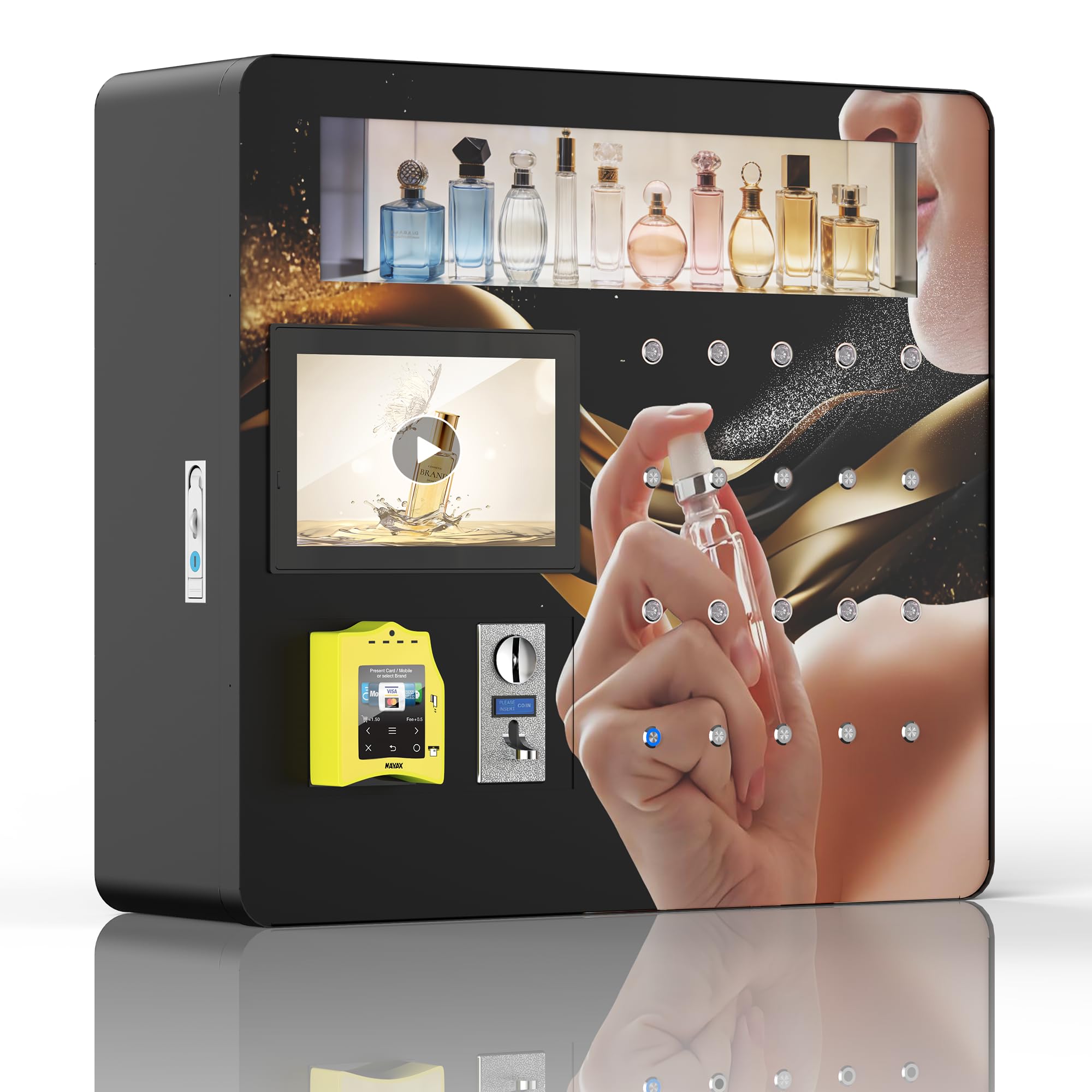 Máquina expendedora de perfume con pantalla táctil de 10.1 pulgadas con boquilla de pulverización automática, compatible con pago de monedas/tarjeta de crédito, máquina de aroma comercial para centros