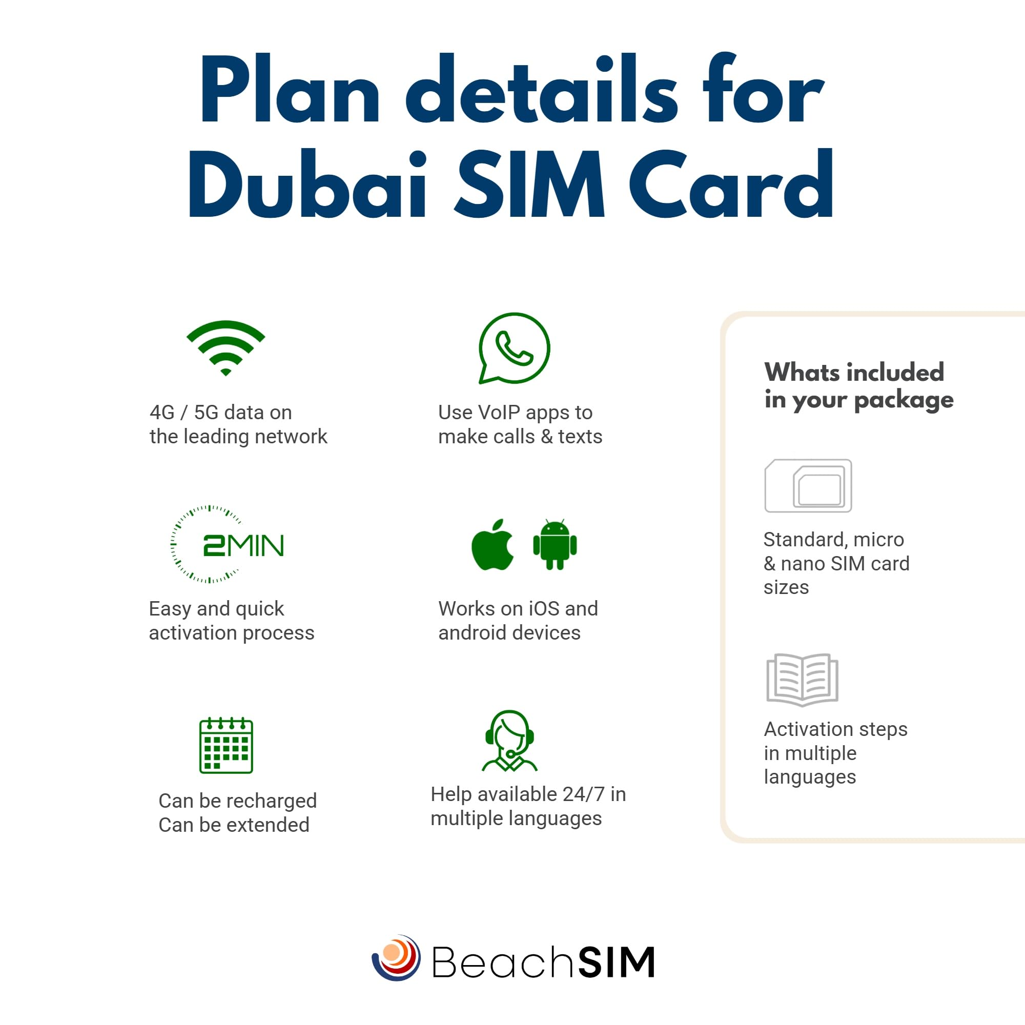 Carta Sim Dubai 30 giorni. 10 GB di Dati Solo a Velocità 4G/5G. Attivazione Rapida. Facile da Ricaricare. Funziona Su dispositivi iOS e Android