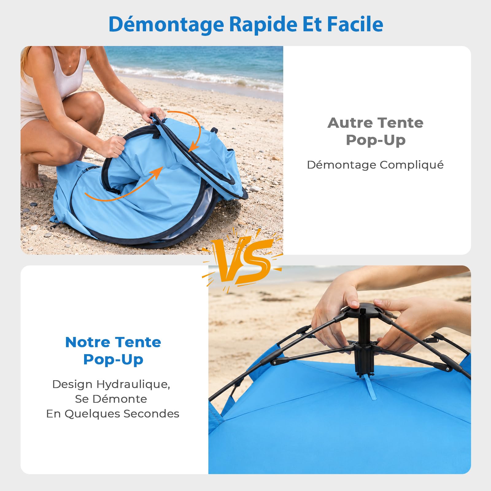 Abri de plage pop-up avec protection UV 50+, tente de plage automatique pour 2 à 3 personnes, abri de plage pop-up XXL avec tapis étendu, tente légère de protection contre le vent pour bébé et famille