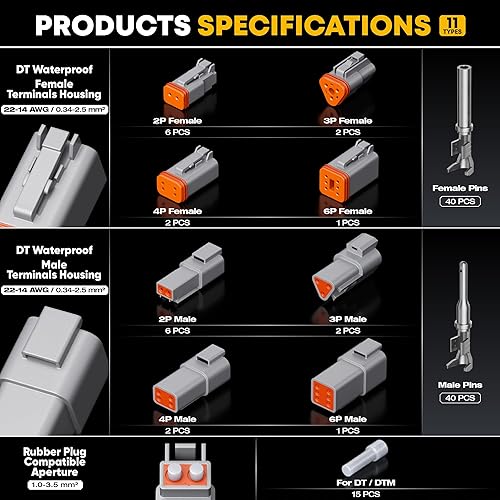 Miniatura 4 de Deutsch Connectors - Kit de herramientas de prensado, kit de conectores Deutsch de 2346 pines DT, conectores eléctricos automotrices impermeables