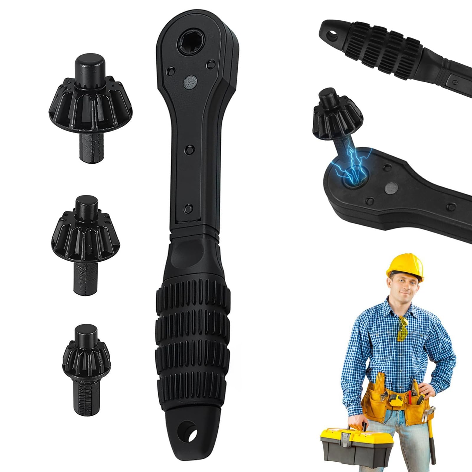 2-in-1 Drill Chuck Ratchet Wrench – Reversible Ratchet Key With 3 Interchangeable Heads For Electric Drills