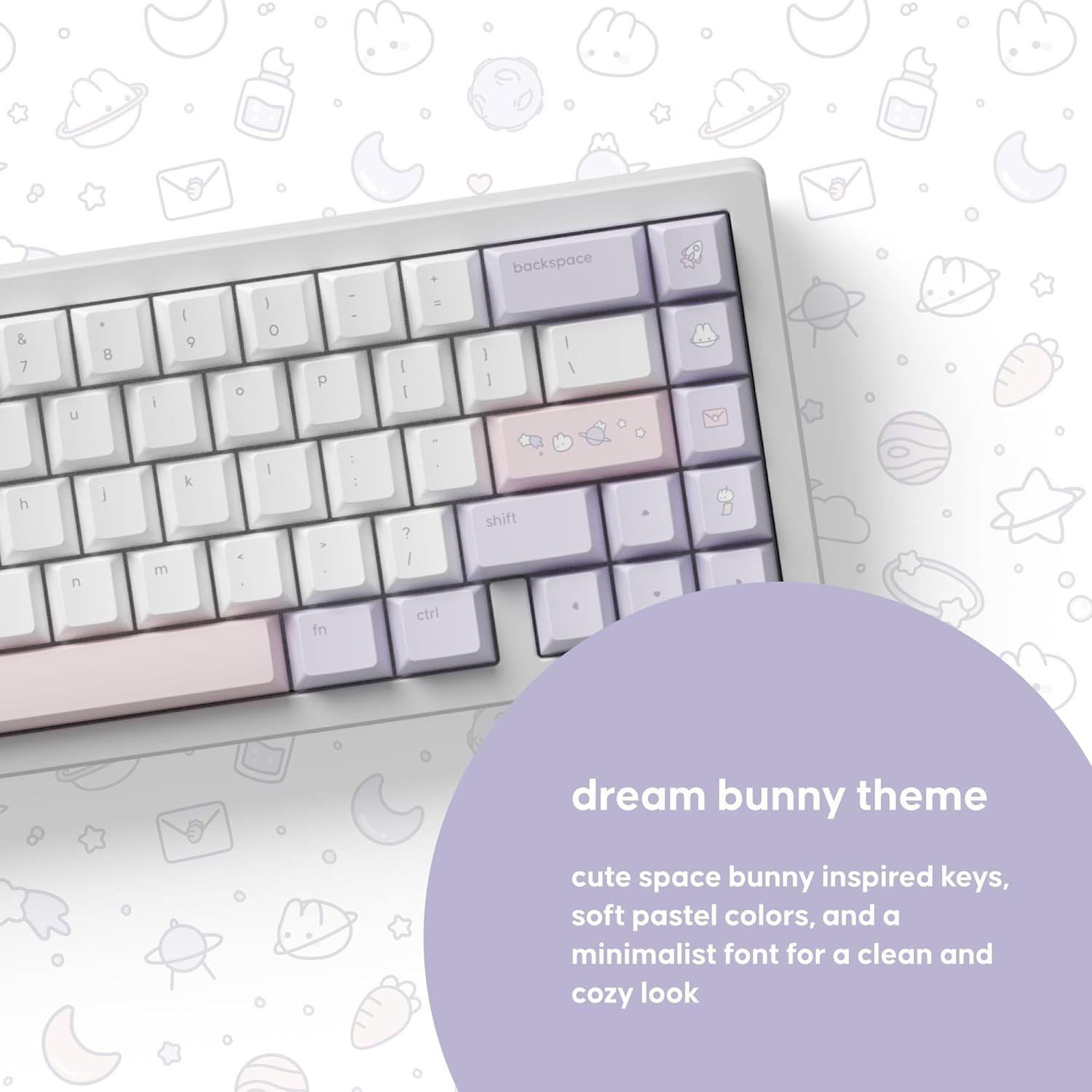 dokodoko Dream Bunny Keycaps - PBT Cherry Profile, Dye-Sub, 168 Keys, Cute Minimalist Pastel Set for Mechanical Keyboards