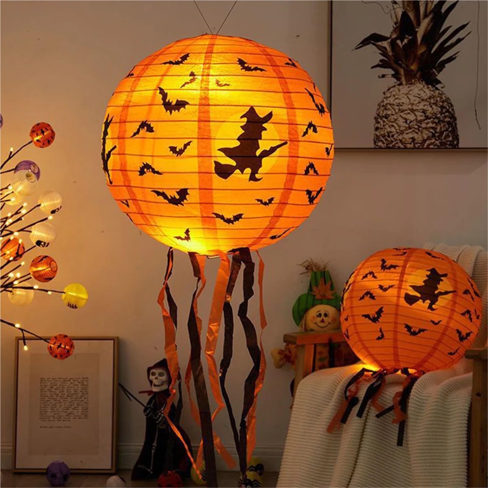 Lanterne di Carta da 10 Pezzi per Le Feste | Lanterna scheletro di pipistrello ragno zucca for decorazioni for feste (non includere luce)