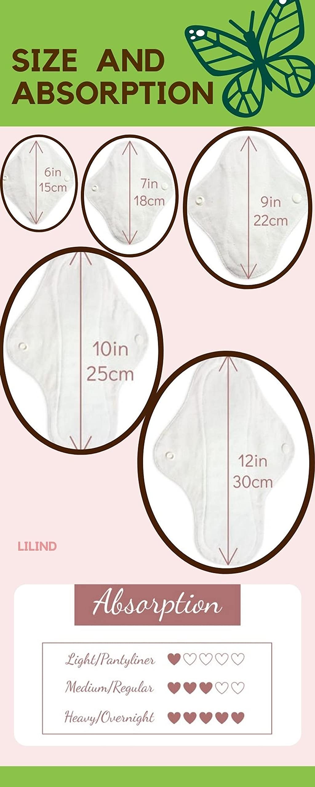 Lilind® Confezione da 6 salvaslip neri in tessuto biologico, 20 cm, sacchetto umido con cerniera, assorbenti mestruali impermeabili riutilizzabili, 100% cotone, rosso orientale