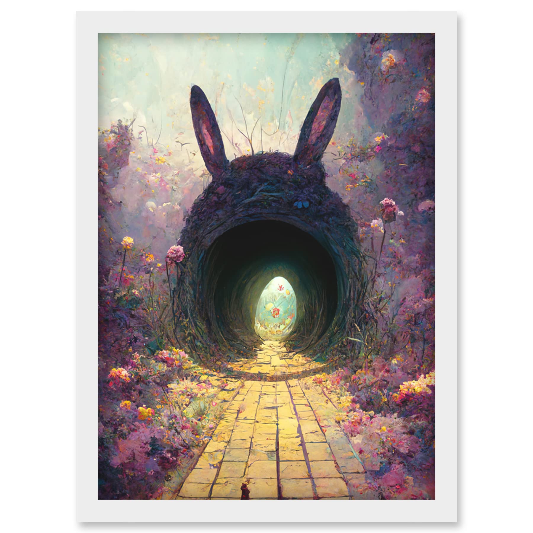 Doppelganger33 LTD Down The Rabbit Hole Alice In Wonderland Easter Bunny Tunnel Artwork Framed Wall Art Print A4