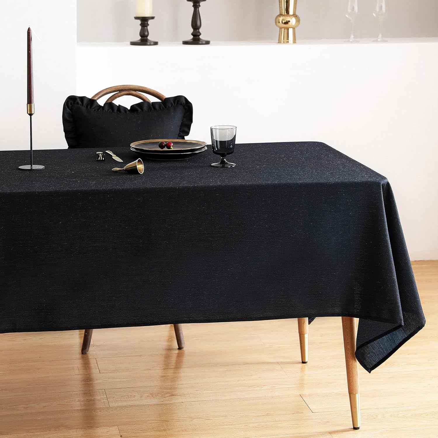 ISAENNE Black Tablecloth for Rectangle Tables,Linen Table Cloth Solid Color Plain Simplicity,Heavy Durable Table Cover for Dining Kitchen Decor Party Banquet,63"*102"