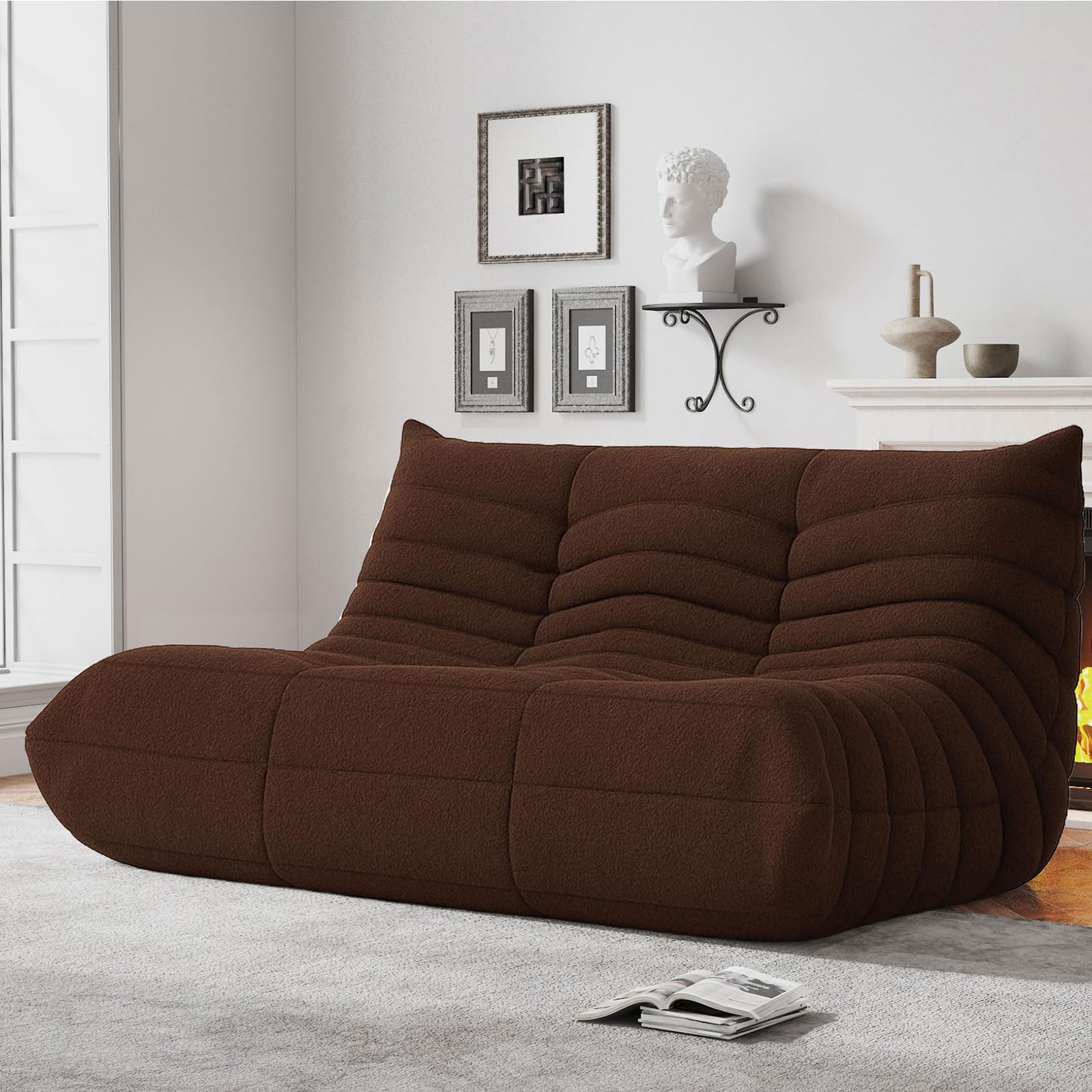 Bean Bag Chairs for Adults, Memory Foam Couch Loveseat Sofa Chair, Soft Teddy Material Cozy Comfy Reading Nook Chairs, Floor Chair for Living Room