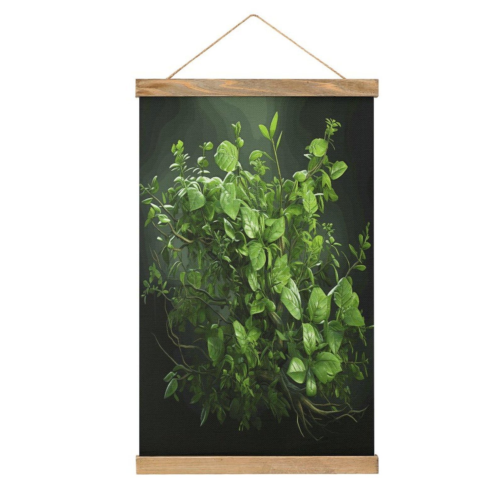 JTREHY Green Leaves Linen Hanging Painting Vintage Poster Wall Art Prints Personality Style Wall Hanging Poster for Living Room Office Bedroom Decor Frame 13.2 X 20.47 Inch