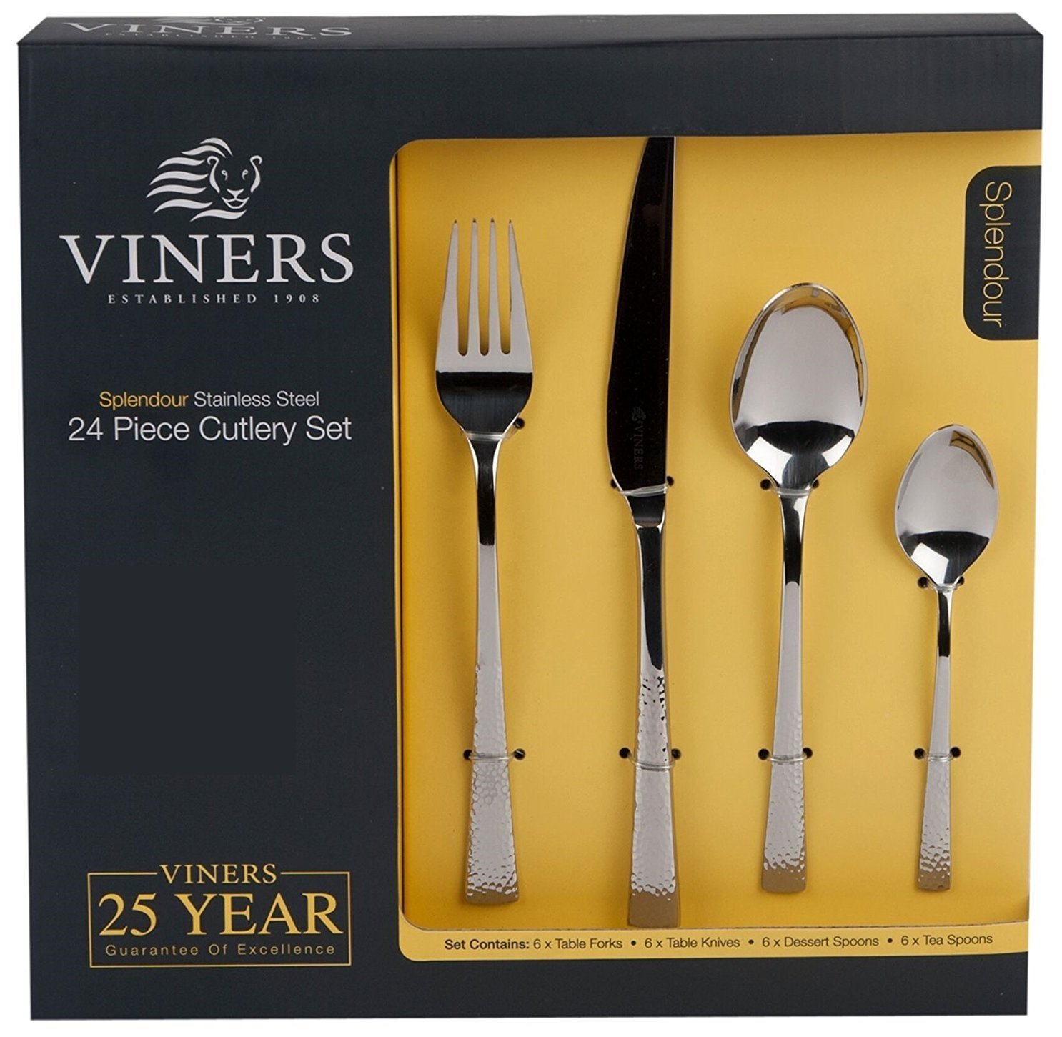 Viners 24 Piece Stainless Steel Cutlery Set. Viners Splendour Hammered