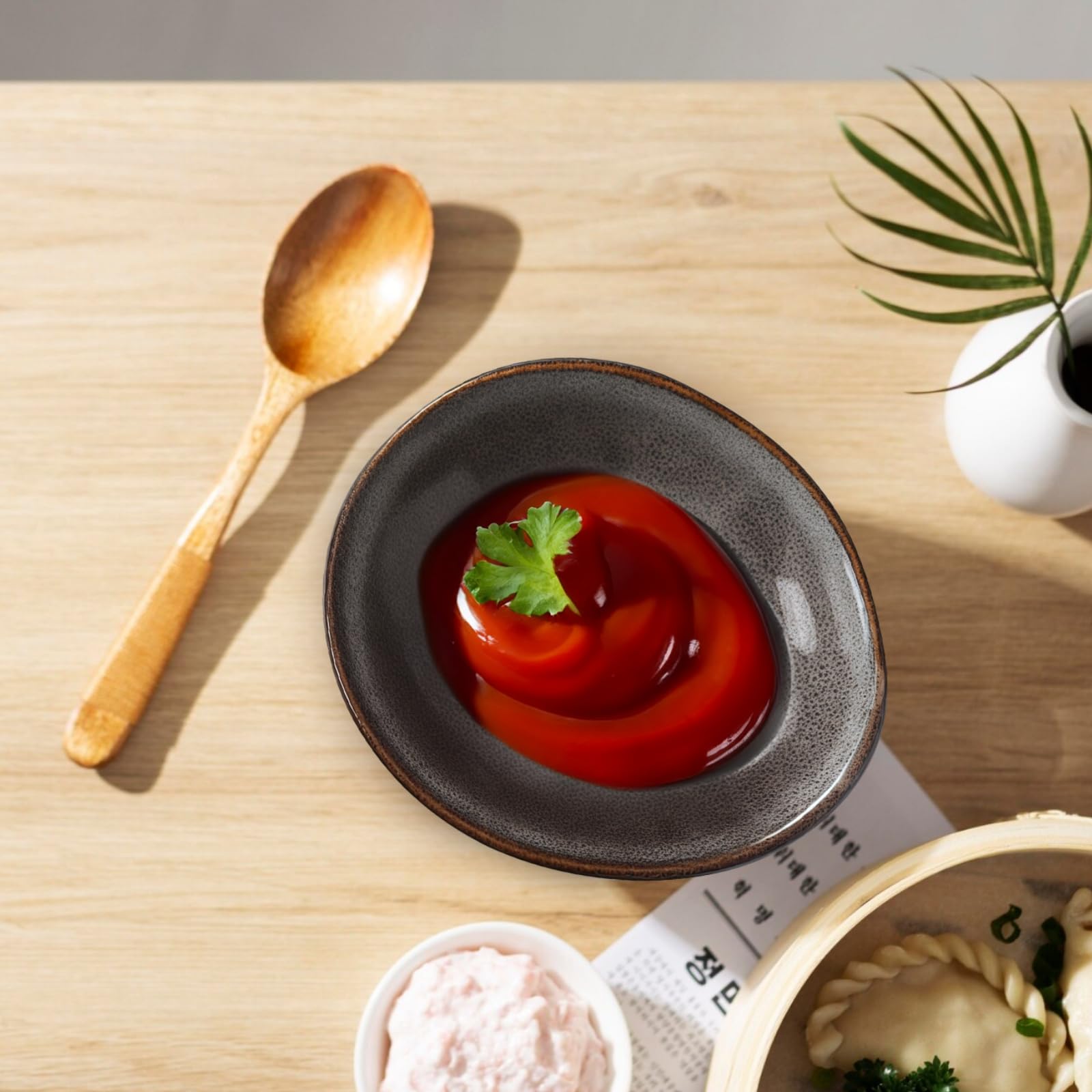 Handgefertigtes 6-teiliges Keramik-Dip-Schüssel-Set, grau glasierte Snack-Schalen, kleine Vintage-Saucenbecher, spülmaschinen- und mikrowellengeeignet