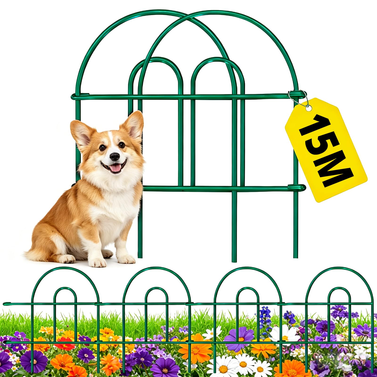 Amagabeli Clôture de Jardin en Métal 46cm(H) x 43cm(L) (35 Panneaux, Longueur Totale 15.3m) Creusage Barrière pour Animaux Clôture Métallique Décorative pour Chien Cour Terrasse Extérieur Vert