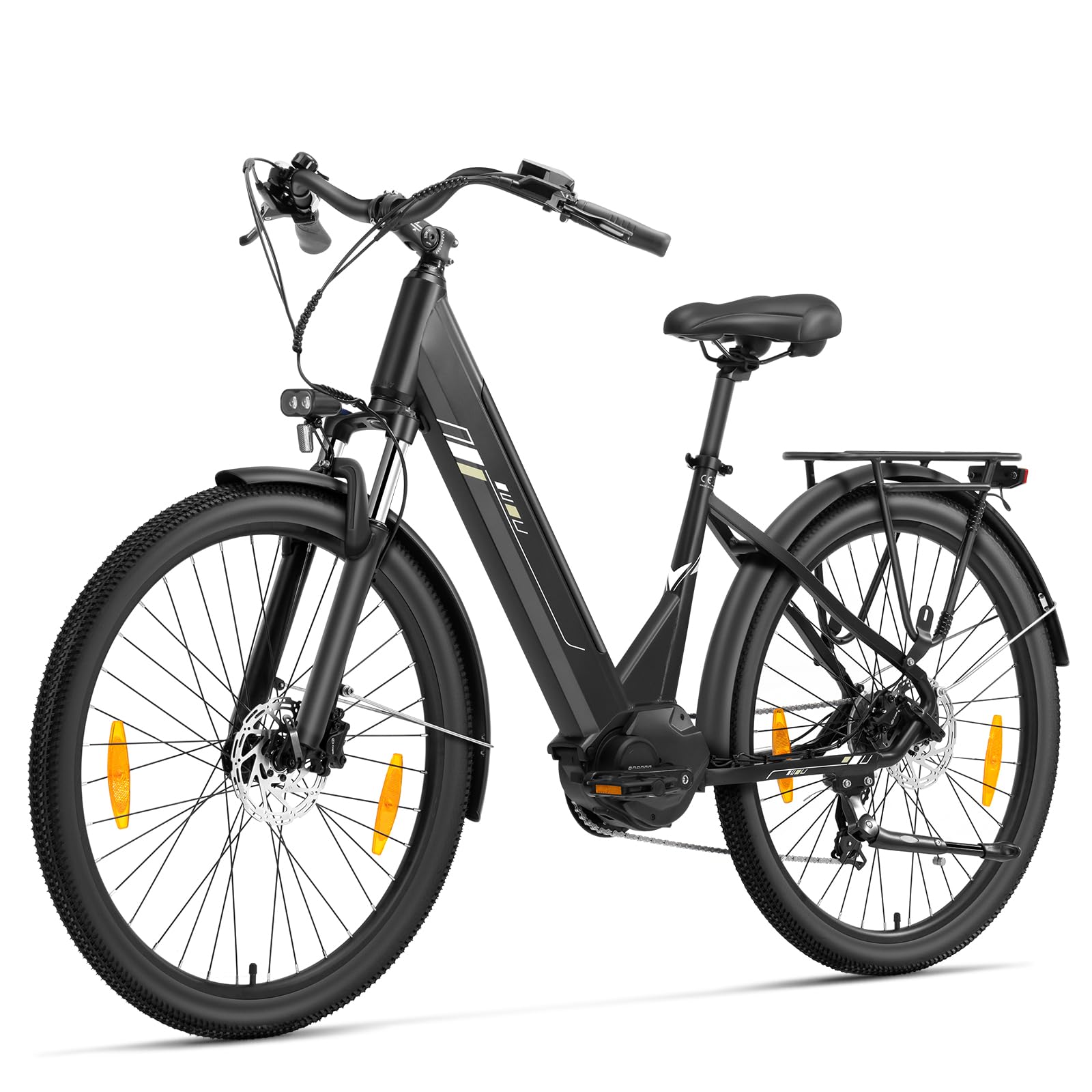 Touroll Urbano 3 Vélo Électrique Adulte, Moteur Central 250W 70Nm, Freins Disque Hydrauliques, Batterie Amovible 120km Autonomie, 27.5" Vélo électrique de Ville 7 Vitesses