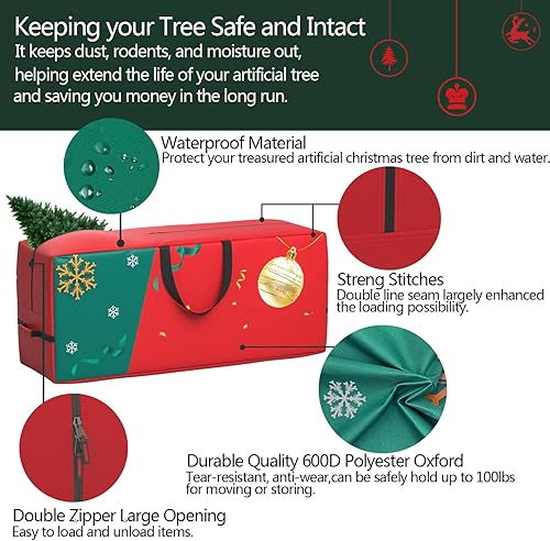 Miniatura 3 de Nueva actualización bolsa de almacenamiento para árbol de Navidad, poliéster 600D Oxford resistente de 7.5 pies con apertura amplia, asas reforzadas