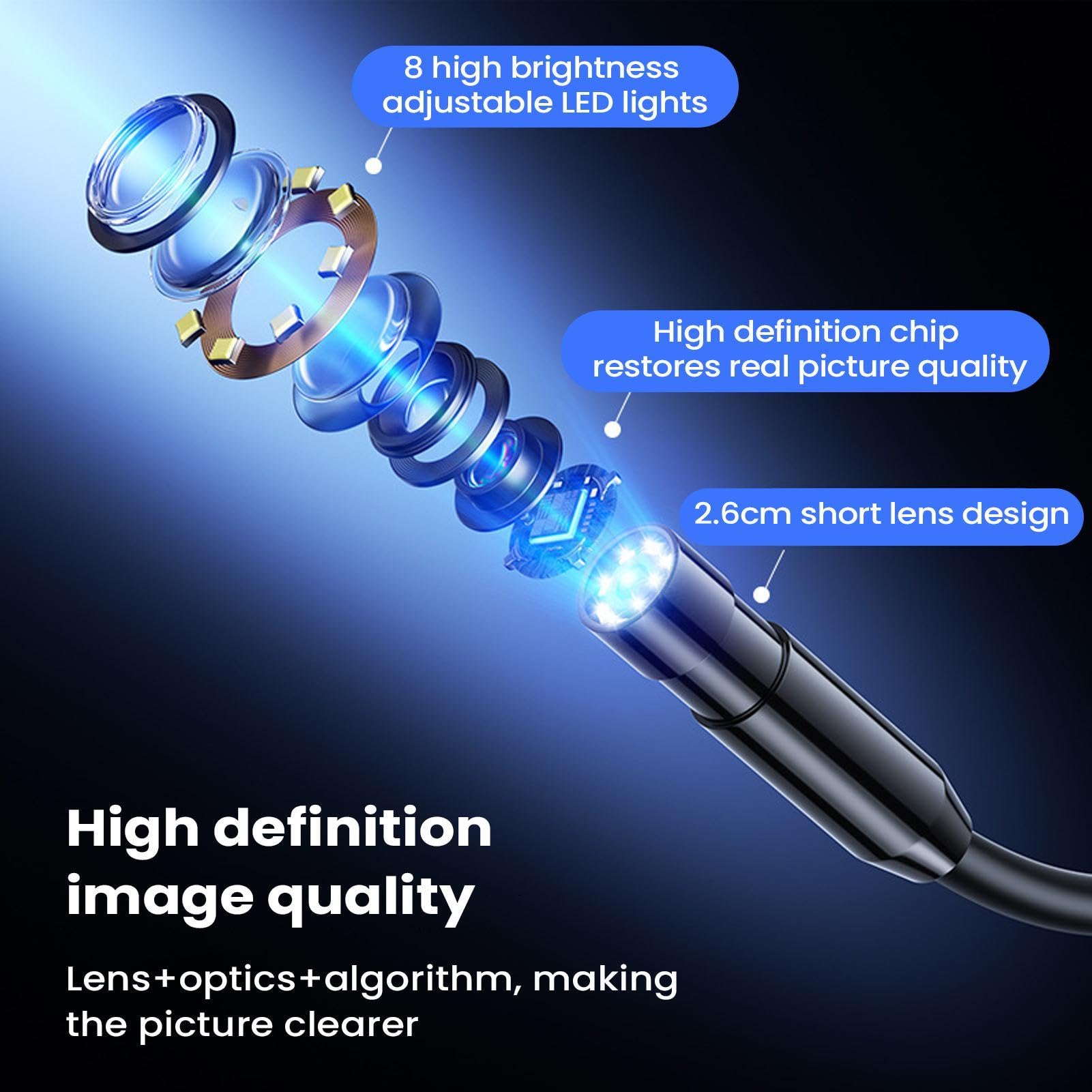 Cámara Endoscopio con Luz Herramienta Ajustable Flexible con Pantalla IPS