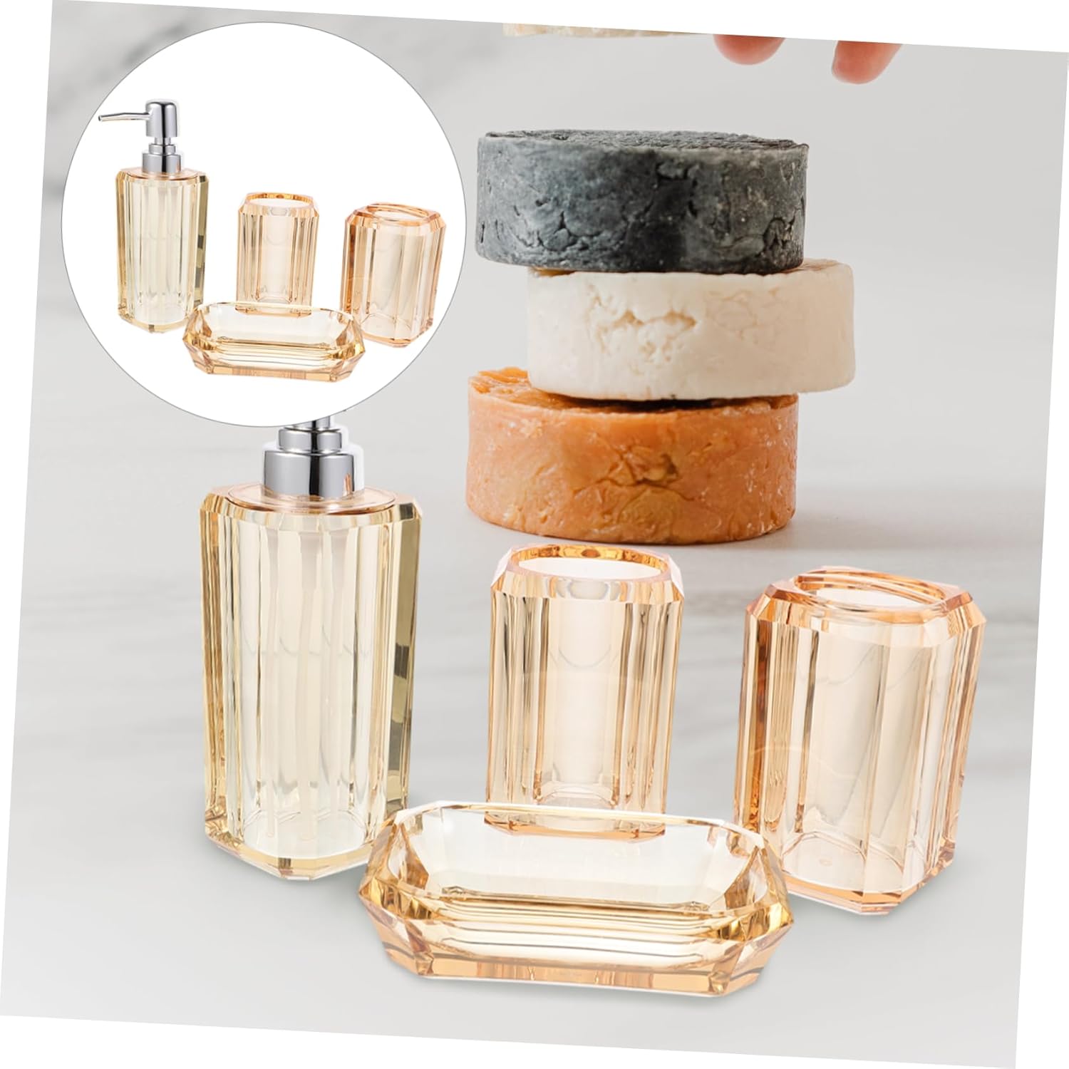 VALICLUD 1Set Transparent Bathroom Accessories Set Includes Soap Dispenser Toothbrush Holder Tumbler and Soap Dish Lotion Dispenser for Use