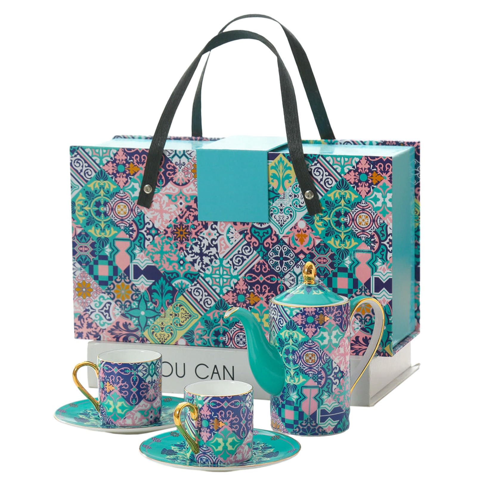 Tazzine e piattini in porcellana Bone China, tazze e piattini creativi per la casa, con 2 tazze e piattini