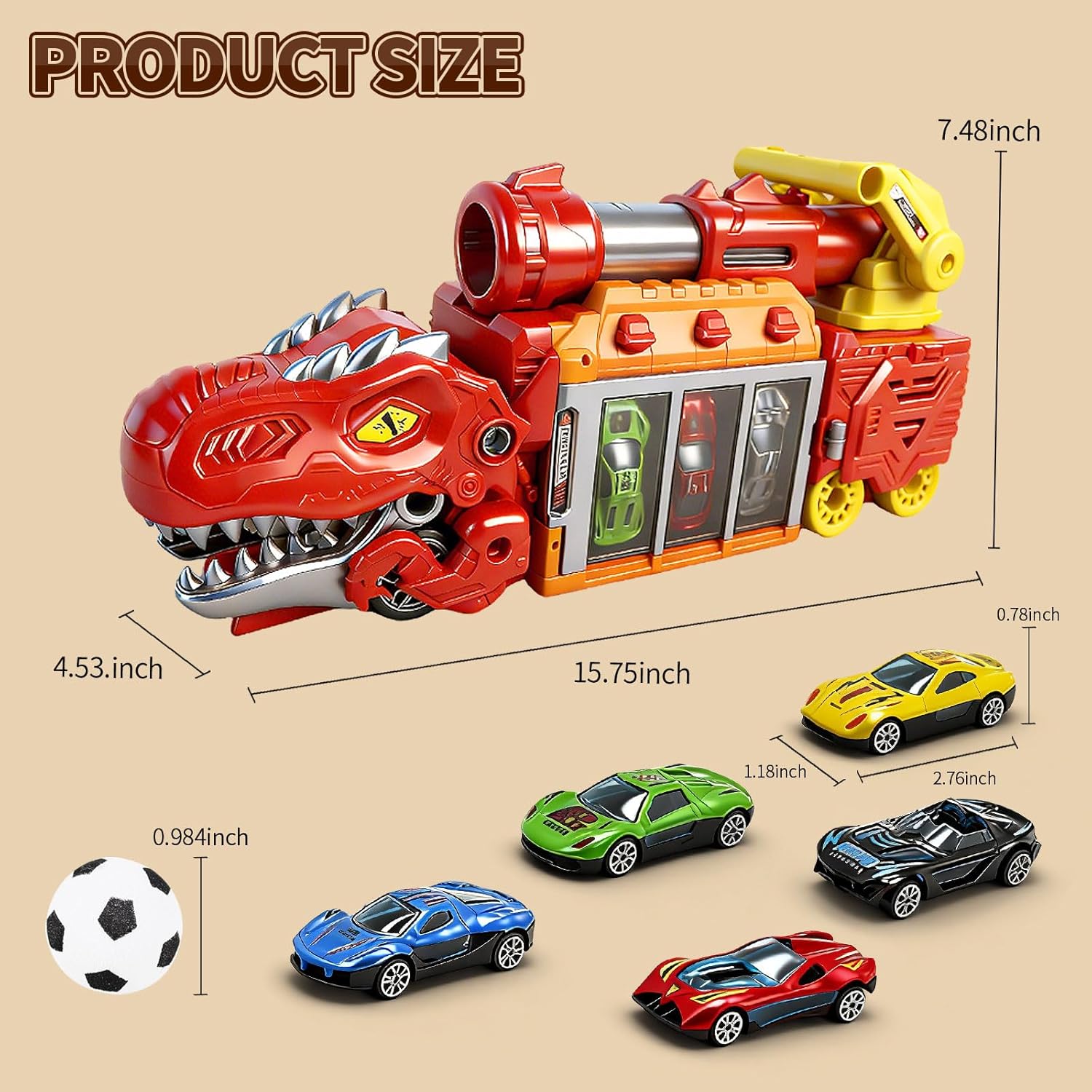 Dinosaur Truck Toys for Boys 3-5, Dino Transforming Cars for Kids Aged 3-12 with Ejection Shooting, Foldable Launcher Car Toy Includes 10 Carts, 12 EVA Foam Ball, Toddler Christmas Birthday Gift