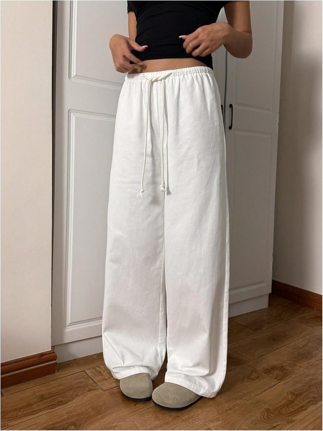 SOLY HUX Women's Wide Leg Straight Pants Elastic Waist Drawstring Casual Loose Sweatpants - Image 2