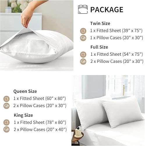 Miniatura 7 de HCORA Juego de sábana bajera tamaño Queen con fundas de almohada, 100% rayón derivado de bambú, sábana bajera refrescante de 400 hilos para personas