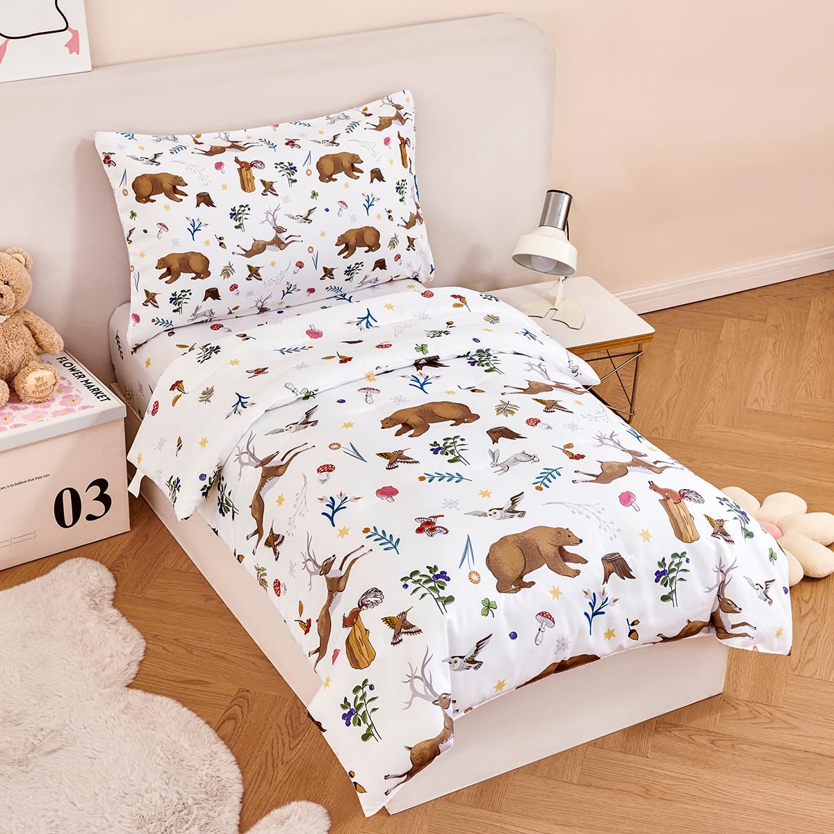 STYHO Boys Duvet Cover Set Single Size 2 Pieces Reversible Animal Bedding Set for Kids Teens Soft Microfiber Forest Animals Theme Children’s Quilt Cover(Animal - Image 2