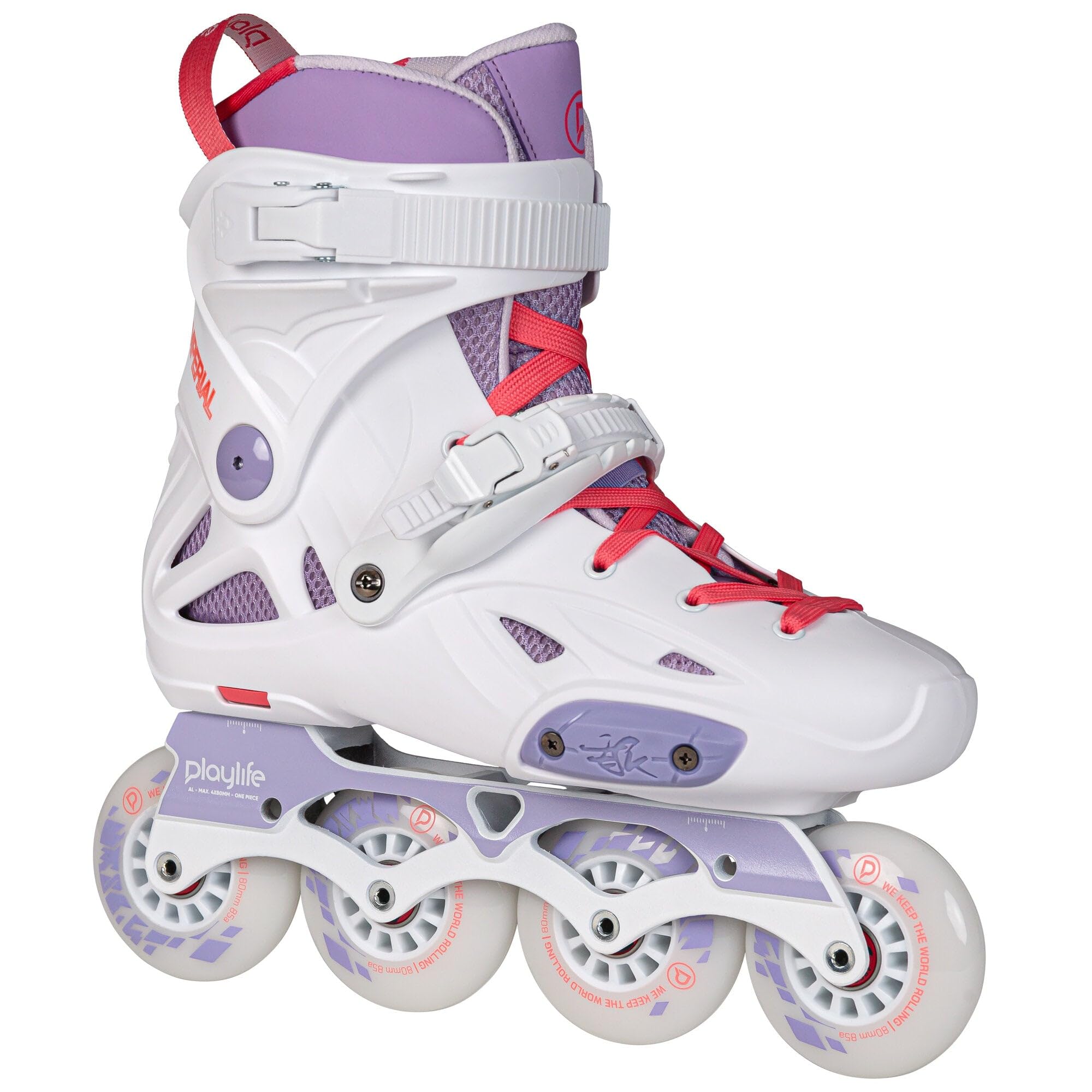Playlife Imperial 80 Violet Inline Skate – Urban Hardboot Skates für Damen & Herren mit Aluminium-Schiene Gr. 37-46, 4x80mm 85A Rollen & ABEC 9 Kugellager in weiß/violett