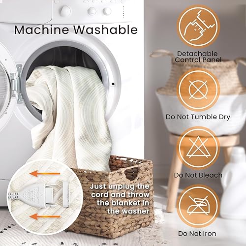 Miniatura 7 de blunique Protector de colchón térmico tamaño individual, protector de colchón eléctrico con 4 ajustes de calor y apagado automático de 10 horas,