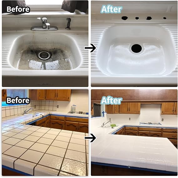 White Ceramic tub and tile Paint Refinishing Kit Bathtub Bathroom wall Paint floor,Resurfacing Sink Tub wateCeramic walls in the bathroom rproof Kitchen Countertop, Low Odor(50-60sq.ft)