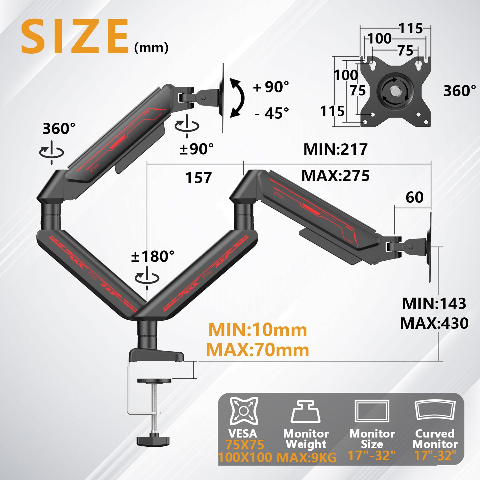 ETHU Supporto per monitor 2 monitor