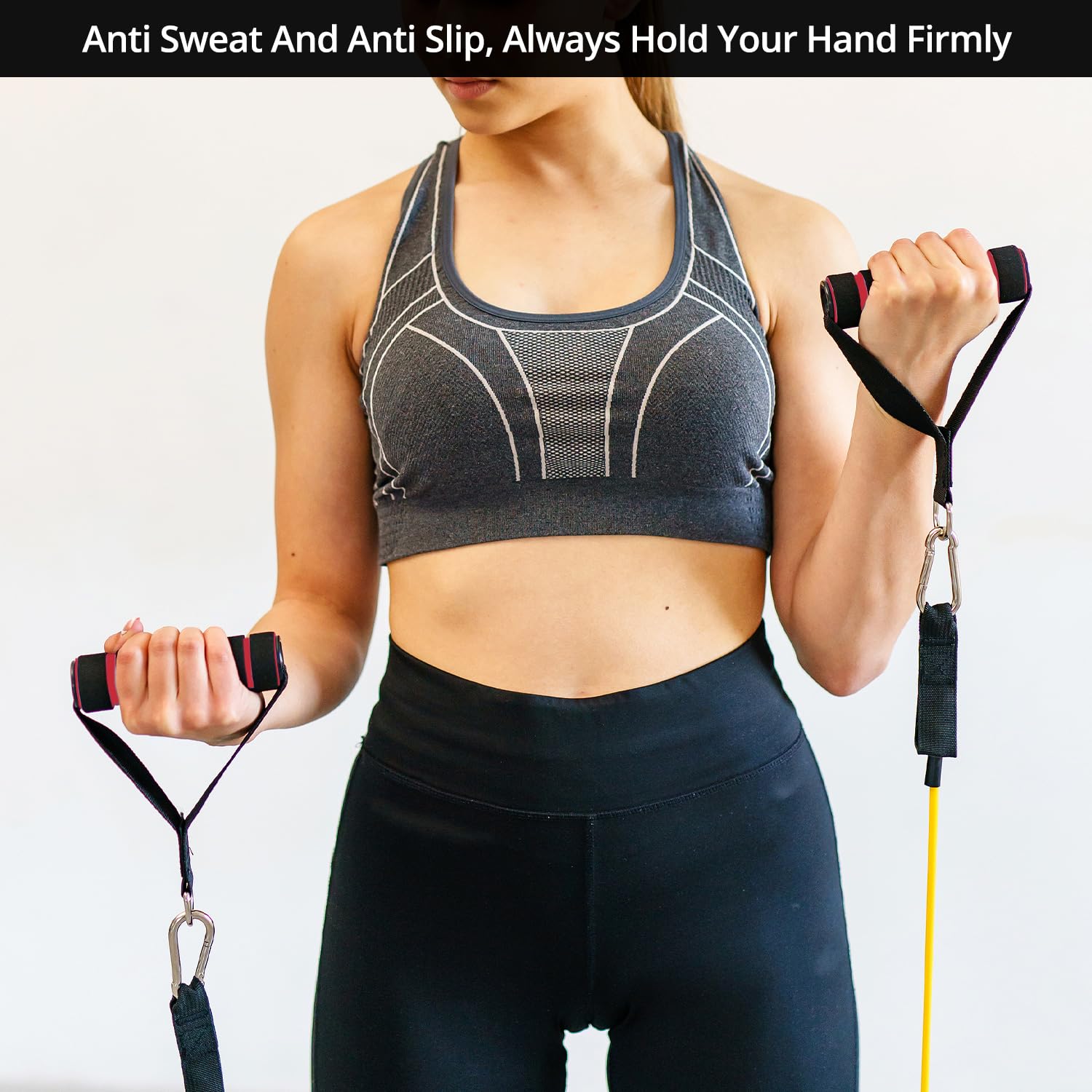 QWORK® 2 Pezzi Maniglie a Fascia di Resistenza, 2 Pezzi Ganci, Fitness di Esercizi Maniglie, accessori per il fitness, per pilates, bodybuilding
