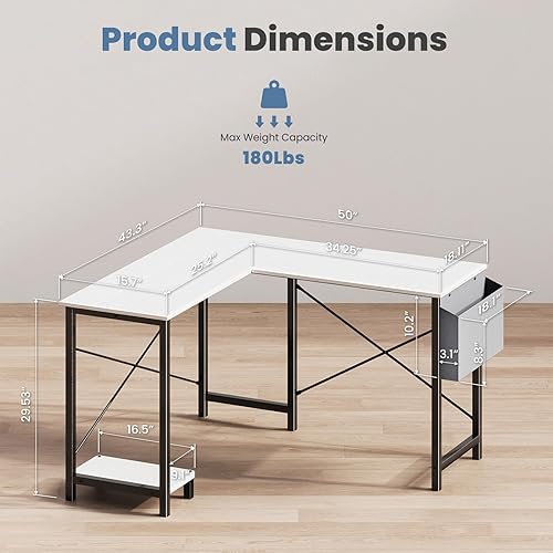 Miniatura 3 de DUMOS Escritorio en forma de L para computadora, mesa de esquina de 50 pulgadas, oficina en casa, escritura, estación de trabajo para estudiantes,