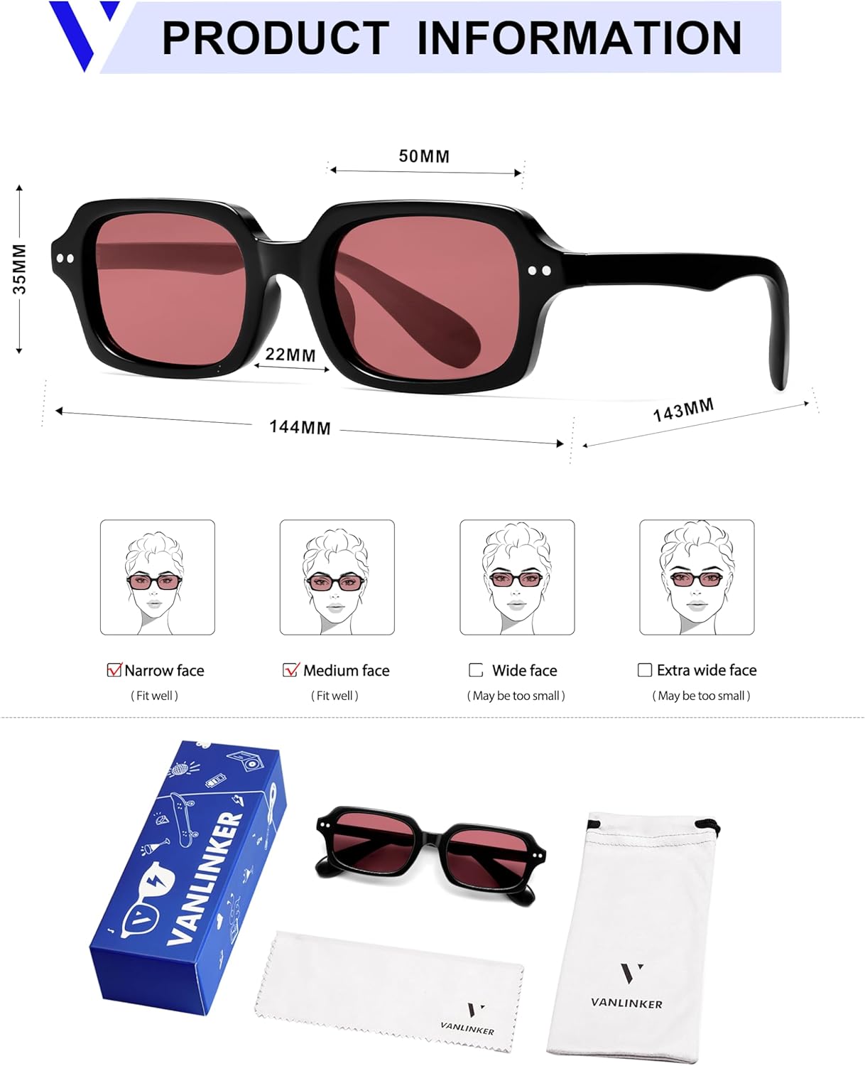 VANLINKER Retro Small Square Sunglasses for Men Women Trendy 90s Rectangle Shades VL9879 - Image 4
