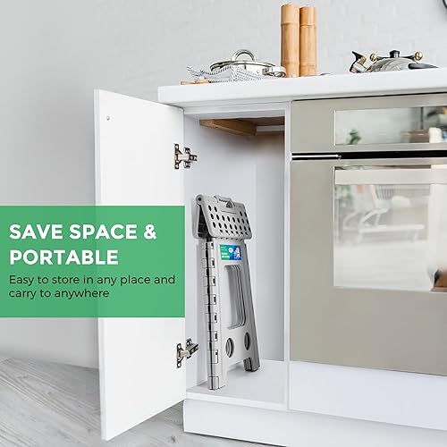 Miniatura 5 de Taburete plegable de 16 pulgadas, capacidad de 400 libras, taburete plegable de plástico resistente para adultos y niños, taburete con asa, fácil de