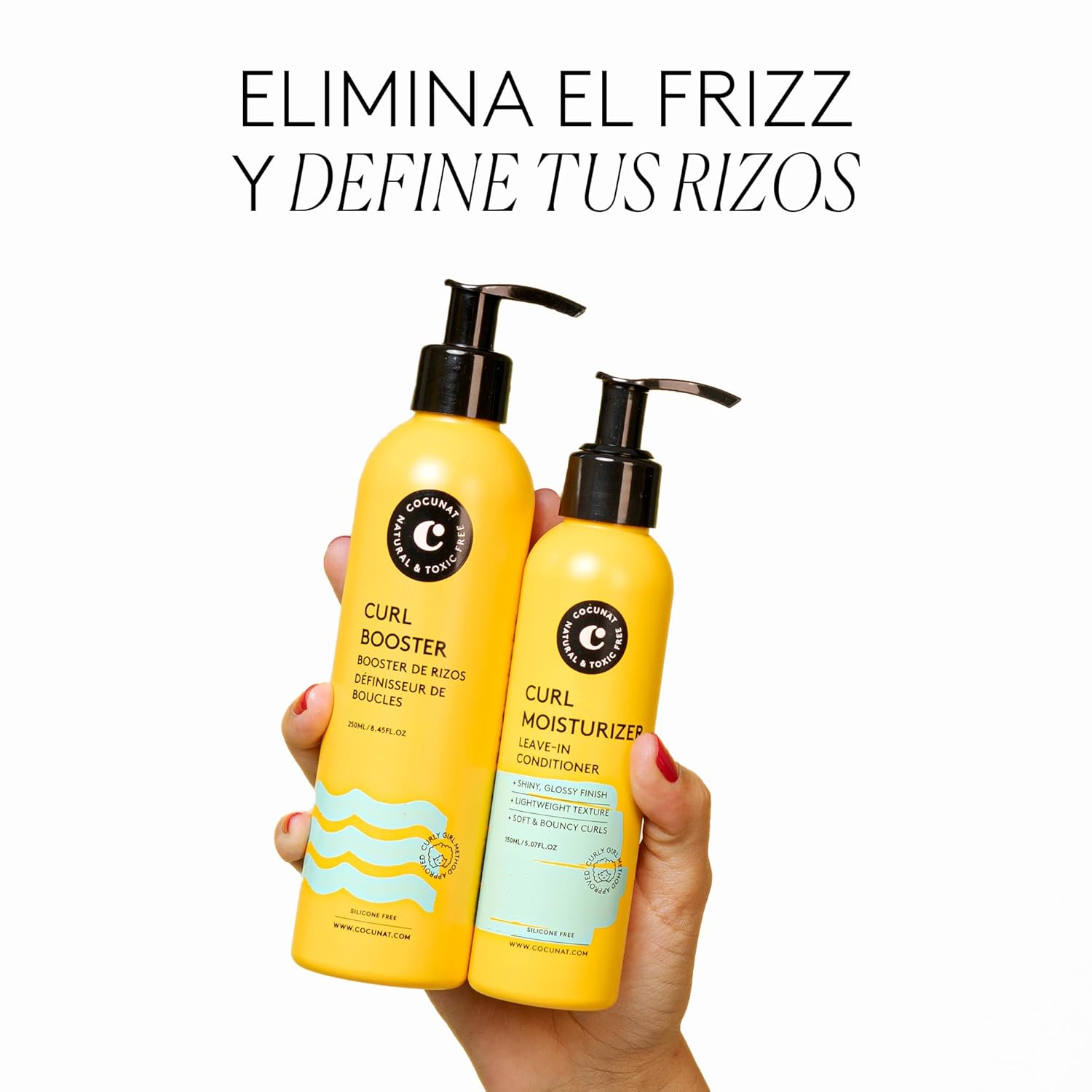 COCUNAT Curly Method 2-Step Kit - Leave-In Curl Moisturizer + Curl Booster Gel - Defines, Hydrates & Controls Frizz for Perfect Curls - Strengthens & Smooths - 250ml + 150m