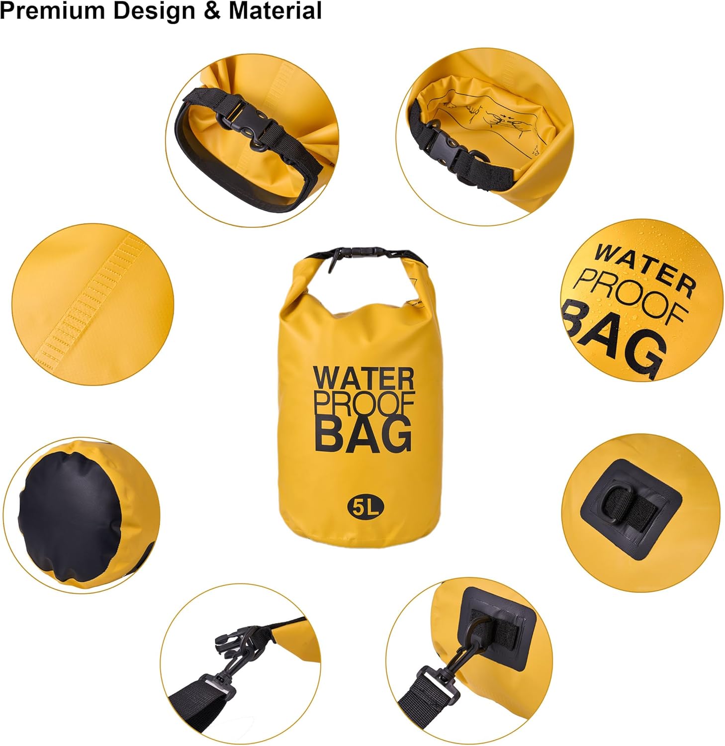 Waterproof Dry Bag – PVC Roll-Top Dry Sack (2L 5L 10L 20L) for Kayaking, Boating, Rafting, Camping & Water Sports – Keeps Gear Safe & Dry (Yellow, 5L) - Image 3