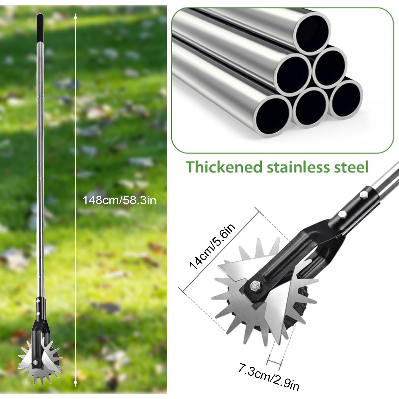 Rasenkantenschneider auf Rollen, [2025 Version] Kantenschneider Rasen auf Rollen, Rasenkantenroller Einstellbar, Wheel Rotary Edger, Rasenkantenschneider mit Verstellbarer Grifflänge(100/135/170cm)