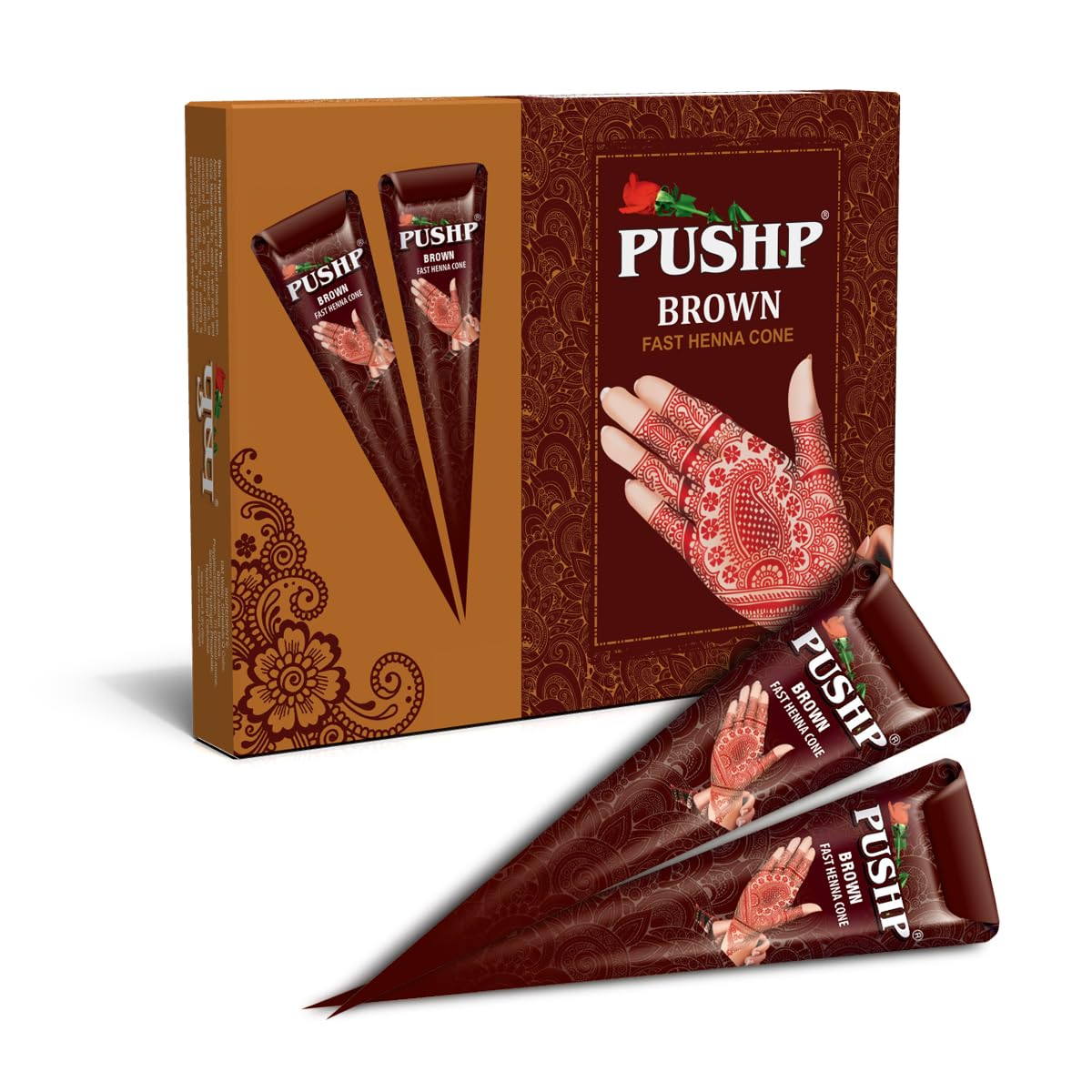 Pushp Henna Fast Cone (Brown) (pack of 12) Fast Colour Henna Cone | Fast Cone | Fast Mehndi Cone | Fast Mehndi | Brown Henna Cones Traditional Mehndi Design Kit | Instant Mehndi | Instant Mehndi Cone | Mehndi Design | Instant Mehandi-picture-54