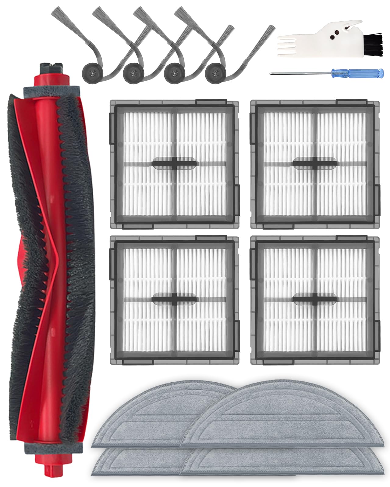 iRobacc Q10 S5 Accessories Kit for Roborock Q10 S5/Q10 S5+ Robot Vacuum Cleaner, Replacement Spare Parts Compatible with Roborock Q10 S5+ : 1 Main Brush, 4 Side Brushes, 4 HEPA Filters, 4 Mop Pads